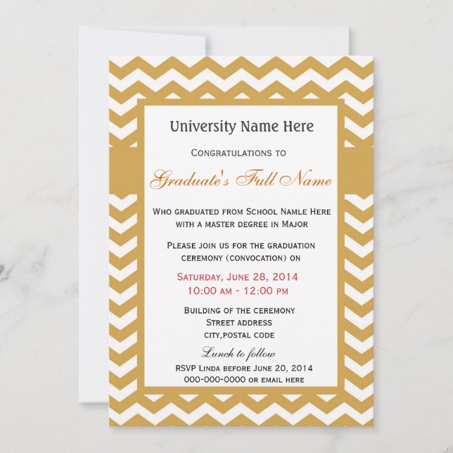 Elegant golden chevron graduation ceremony invitation (Front)