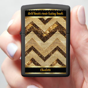 Elegant golden chevron pattern zippo lighter