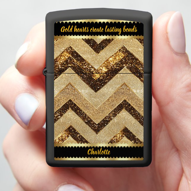 Elegant golden chevron pattern zippo lighter (In Hand)