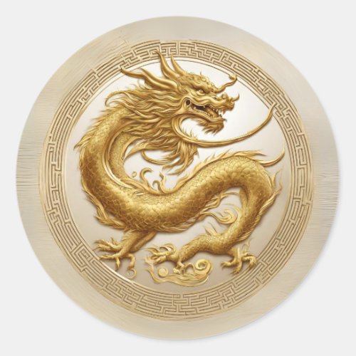 Elegant Golden Chinese Dragon New Year Classic Round Sticker