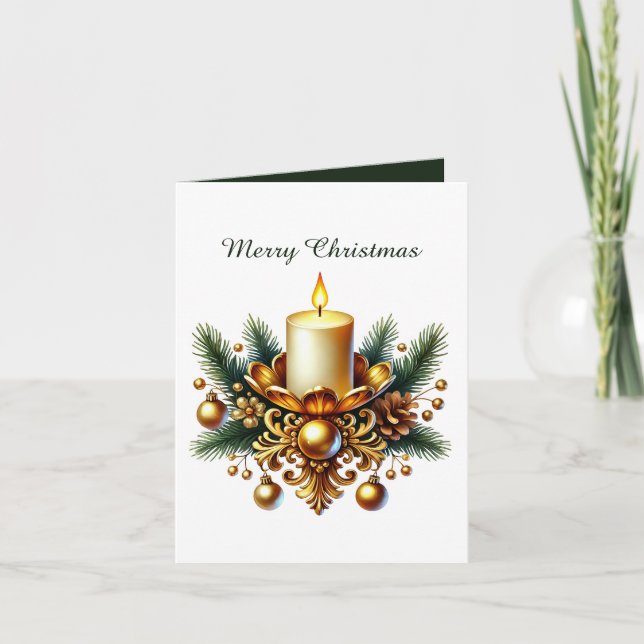 Elegant golden Christmas add message candle Holiday Card (Front)