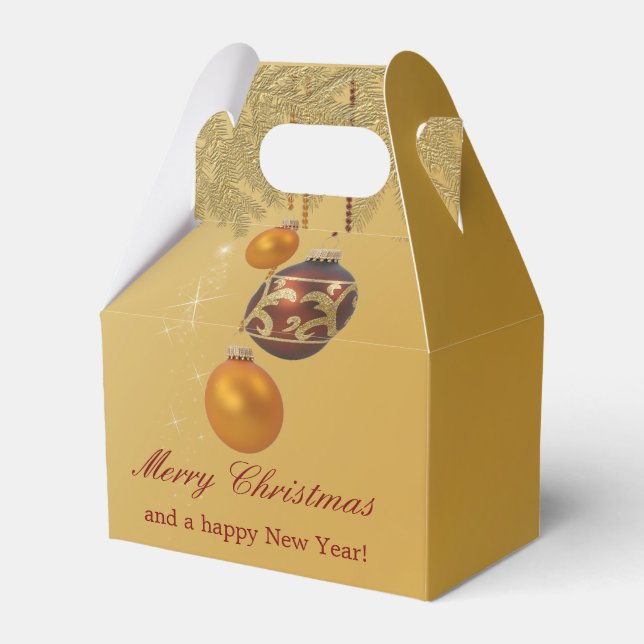 Elegant Golden Christmas Favor Boxes (Front Side)