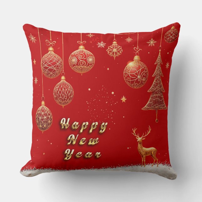 Elegant Golden Christmas Ornaments Throw Pillow (Front)