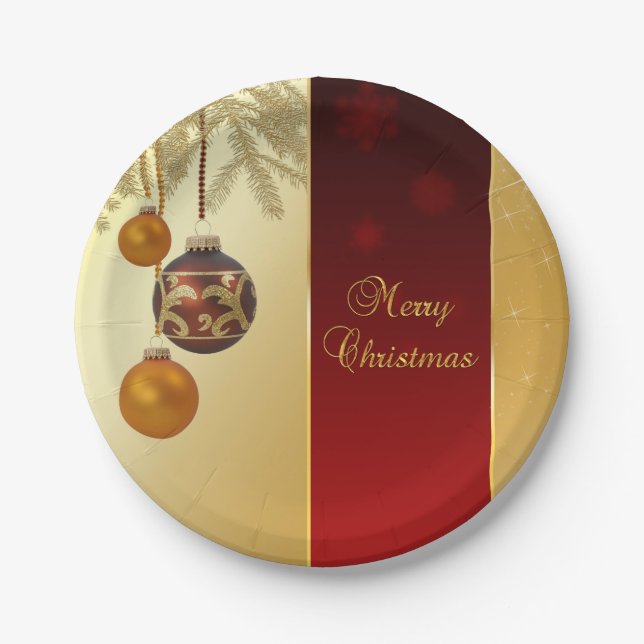 Elegant Golden Christmas Paper Plates (Front)