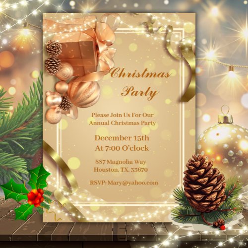 Elegant Golden Christmas Party Invitation
