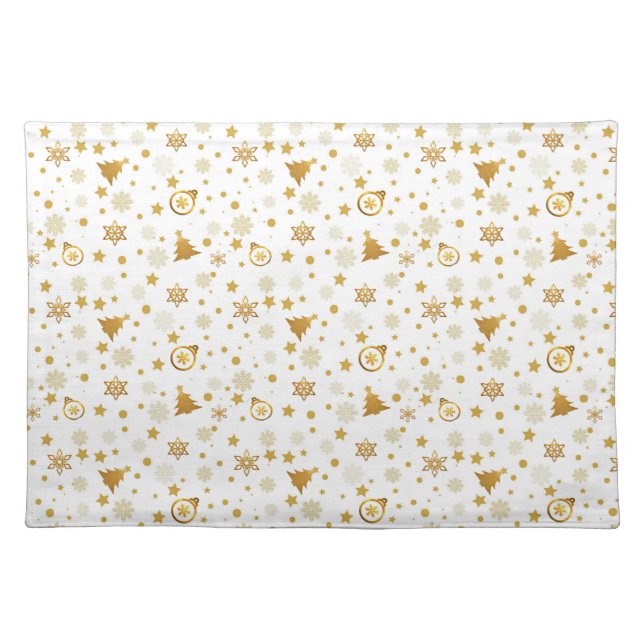 Elegant Golden Christmas Pattern on White Cloth Placemat (Front)
