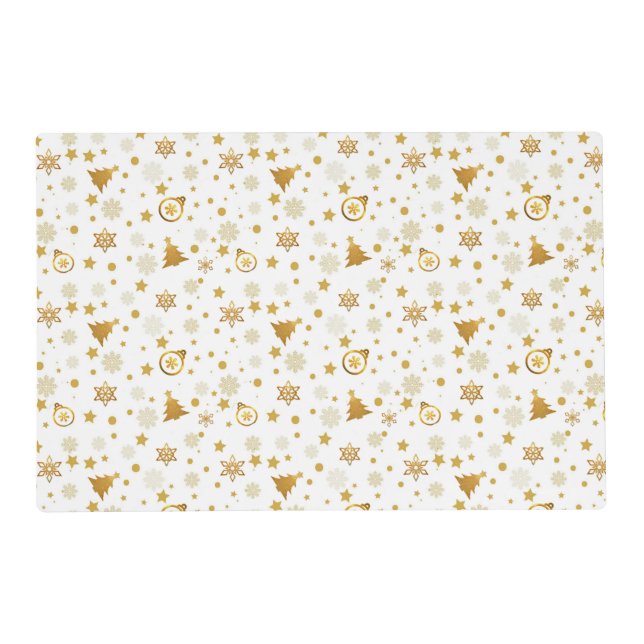 Elegant Golden Christmas Pattern on White Placemat (Front)