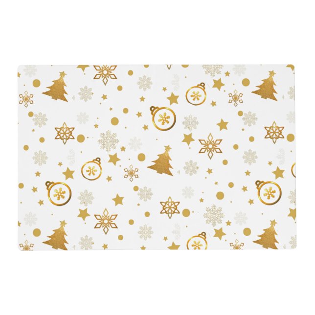 Elegant Golden Christmas Pattern on White Placemat (Front)