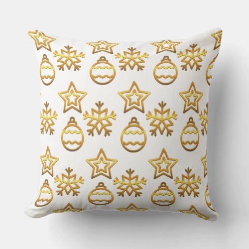 Elegant Golden Christmas Pattern on White Throw Pillow