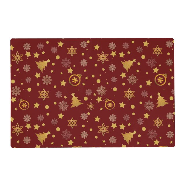 Elegant Golden Christmas Pattern Placemat (Front)