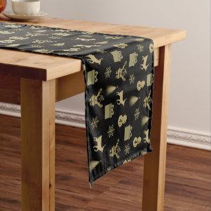 Elegant golden christmas patterns short table runn short table runner
