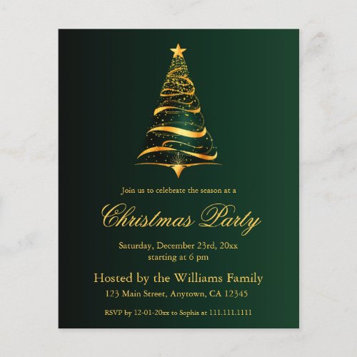 Elegant Golden Christmas Tree Party Budget Card