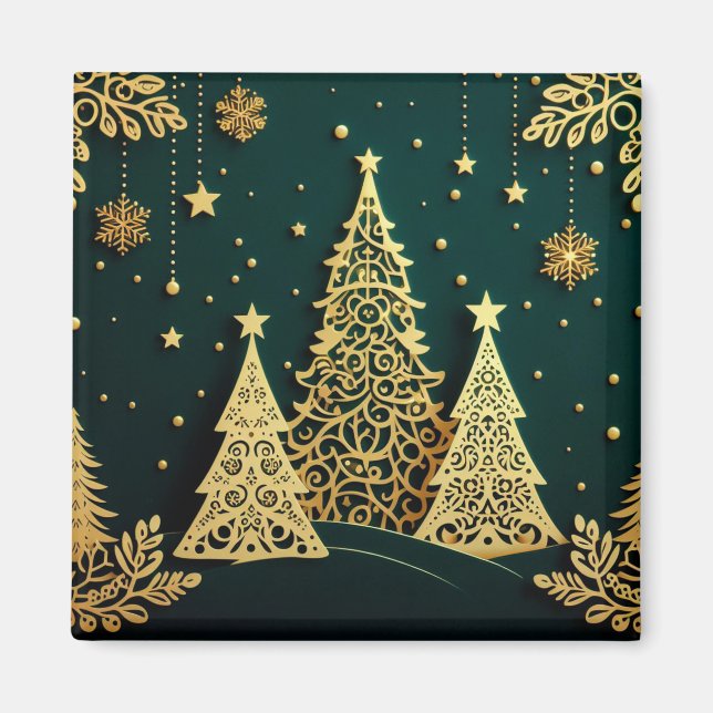 Elegant Golden Christmas Tree Pattern Magnet (Front)