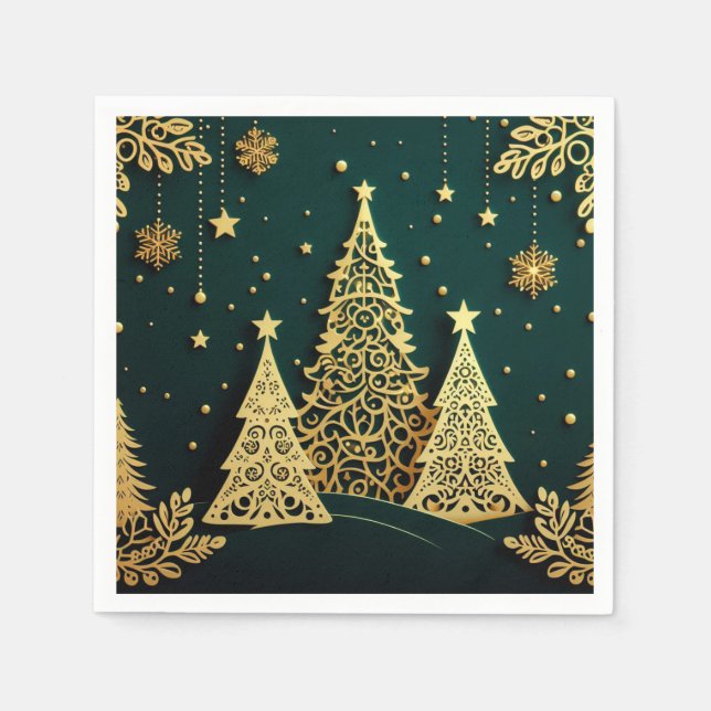Elegant Golden Christmas Tree Pattern Napkins (Front)