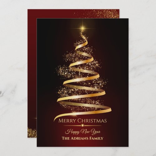 Elegant golden Christmas Tree with sparkle light Holiday Card