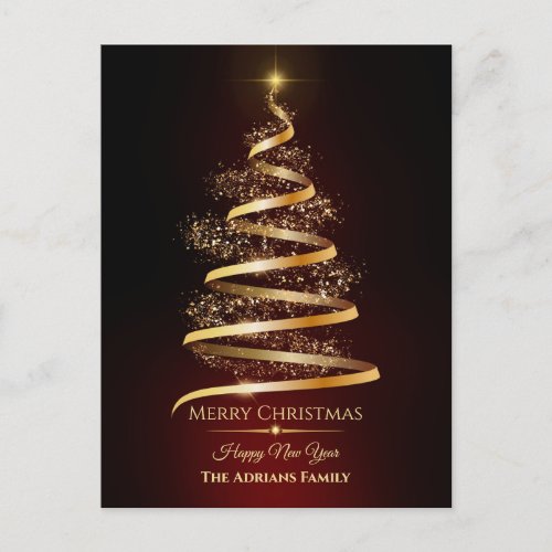 Elegant golden Christmas Tree with sparkle light Holiday Postcard