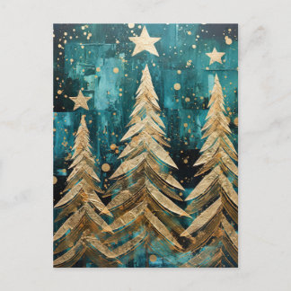 Elegant golden Christmas trees Postcard