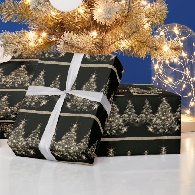 Elegant Golden Christmas Trees  Wrapping Paper (Holidays)