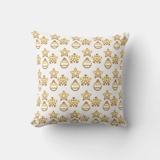 Elegant Golden Christmas Vectors on White Throw Pillow (Front)