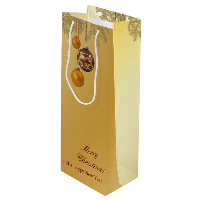 Elegant Golden Christmas Wine Gift Bag (Front Angled)