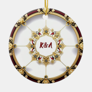 Elegant Golden Circular Frame Ceramic Ornament