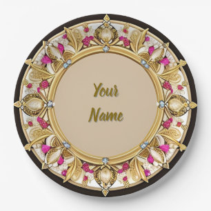 Elegant Golden Circular Frame Paper Plates