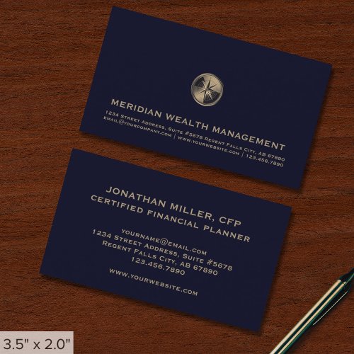 Elegant Golden Compass Financial Advisor Business Card