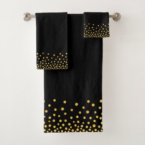Elegant Golden Confetti on Black Bath Towel Set