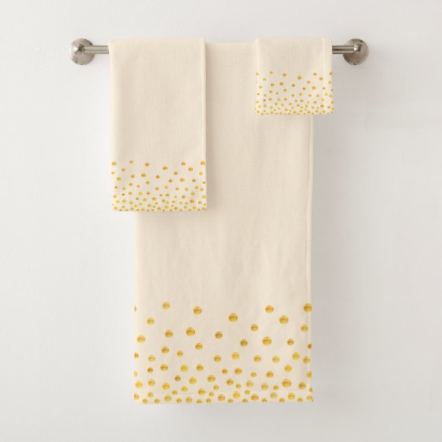 Elegant Golden Confetti on Light Sand Beige Bath Towel Set (Insitu)