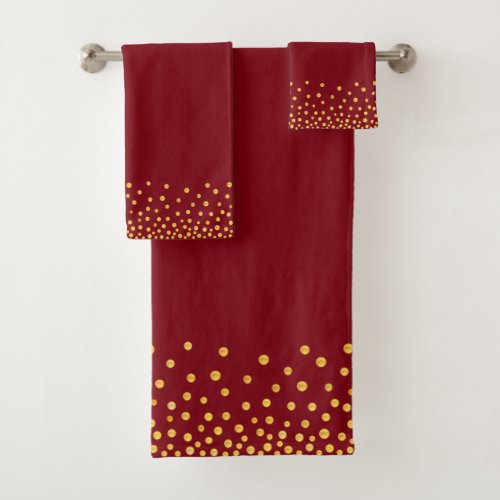 Elegant Golden Confetti on Maroon Bath Towel Set