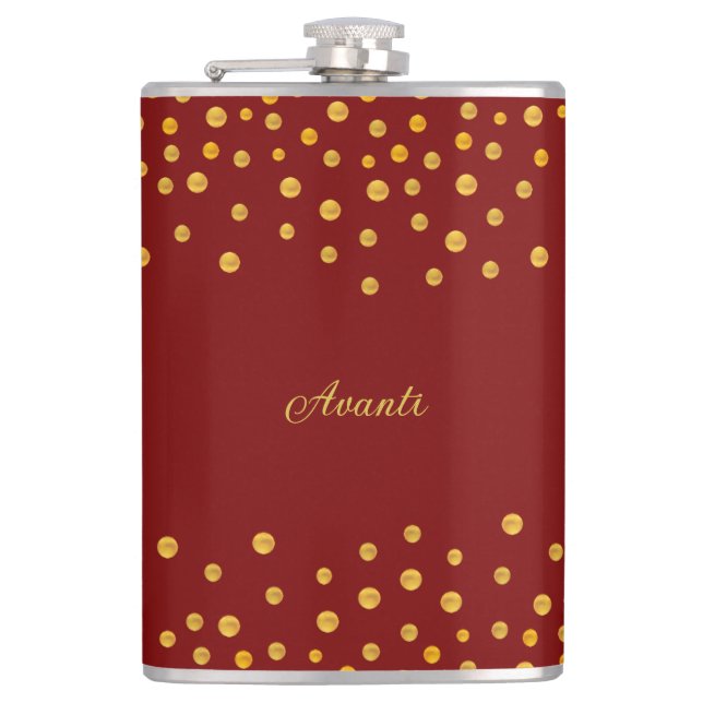 Elegant Golden Confetti on Red Personalized Flask (Front)