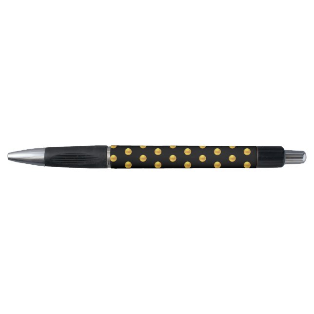Elegant Golden Confetti Pattern on Black Pen (Front)