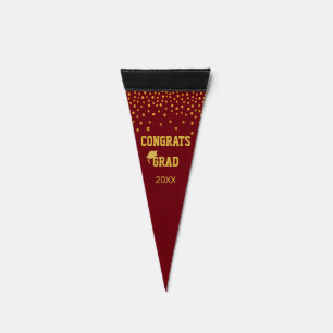Elegant Golden Congrats Grad on Maroon Pennant Flag