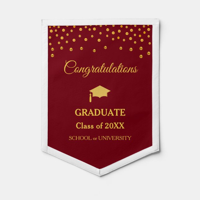 Elegant Golden Congratulations Graduate on Maroon Pennant (Front)