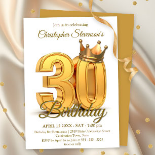 Elegant Golden Crown 30th Birthday Celebration Invitation