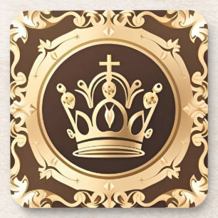 Elegant Golden Crown Beverage Coaster
