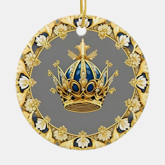 Elegant Golden Crown Ceramic Ornament (Front)