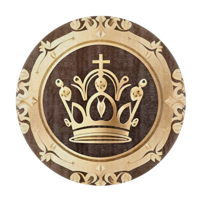 Elegant Golden Crown Cutting Board (Front)