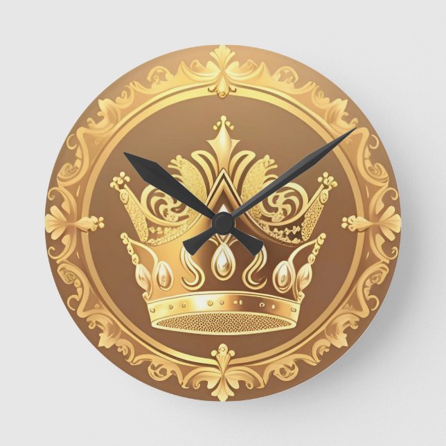 Elegant Golden Crown Round Clock (Front)