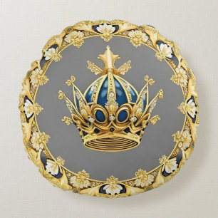 Elegant Golden Crown Round Pillow