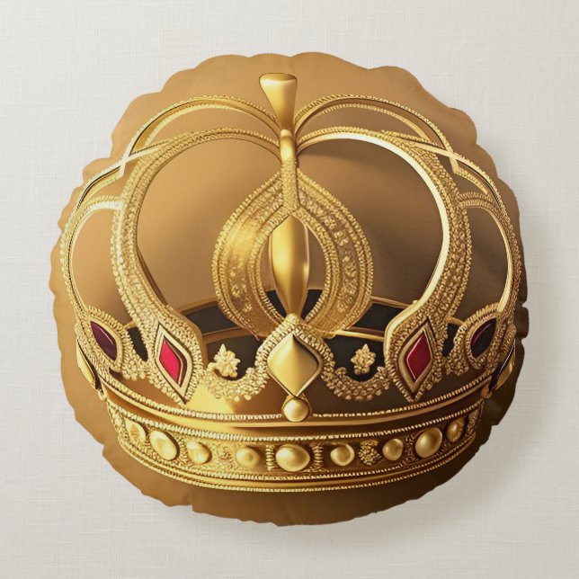 Elegant Golden Crown Round Pillow (Front)
