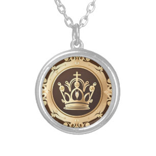 Elegant Golden Crown Silver Plated Necklace