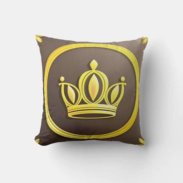 Elegant Golden Crown Throw Pillow (Front)