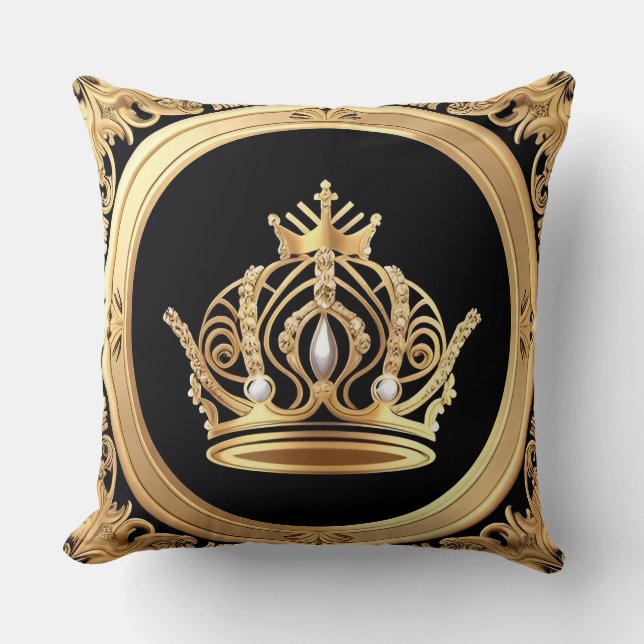Elegant Golden Crown Throw Pillow (Front)