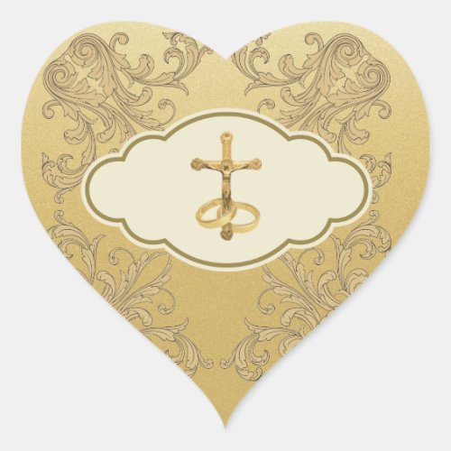 Elegant Golden Crucifix Wedding Rings  Heart Stick Heart Sticker