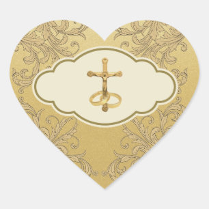 Elegant Golden Crucifix Wedding Rings  Heart Stick Sticker