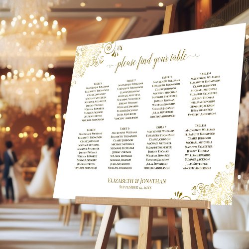 Elegant Golden Curls 8 Table White Seating Chart Foam Board