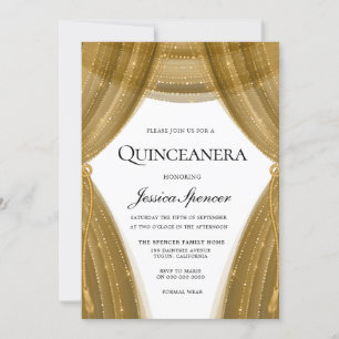 Elegant Golden Curtain Modern Quinceanera Party Invitation