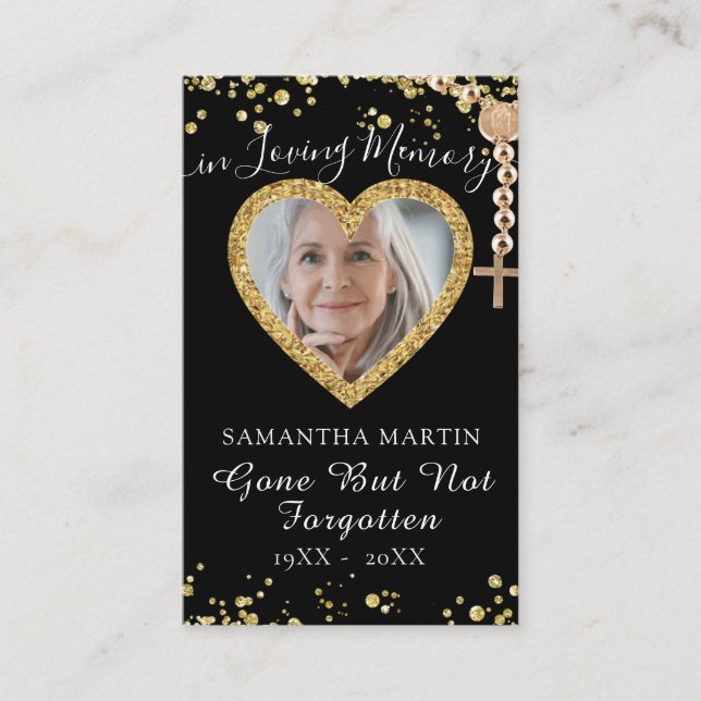 Elegant Golden Custom Memorial Prayer Photo Card (Front)