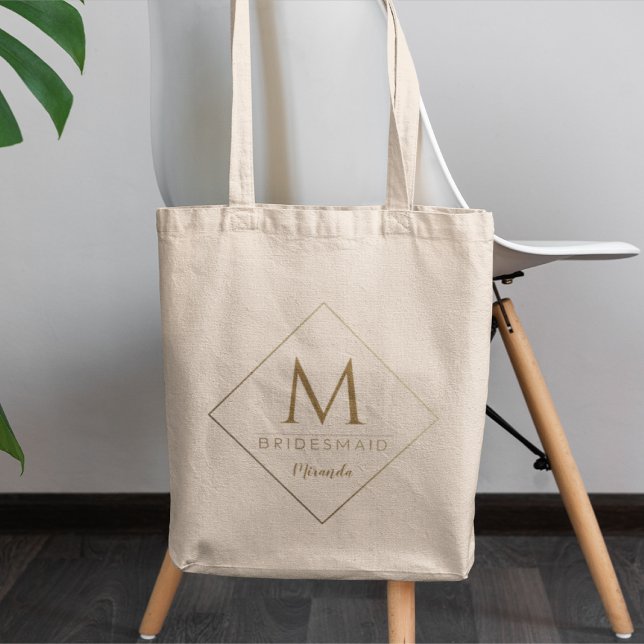 Elegant Golden Custom Monogram & Name Bridesmaid  Tote Bag (Creator Uploaded)